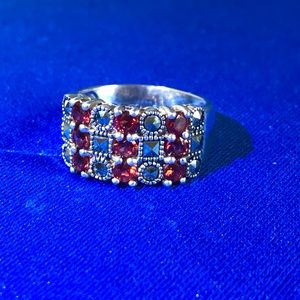 Sterling Marcasite & Garnet Ring